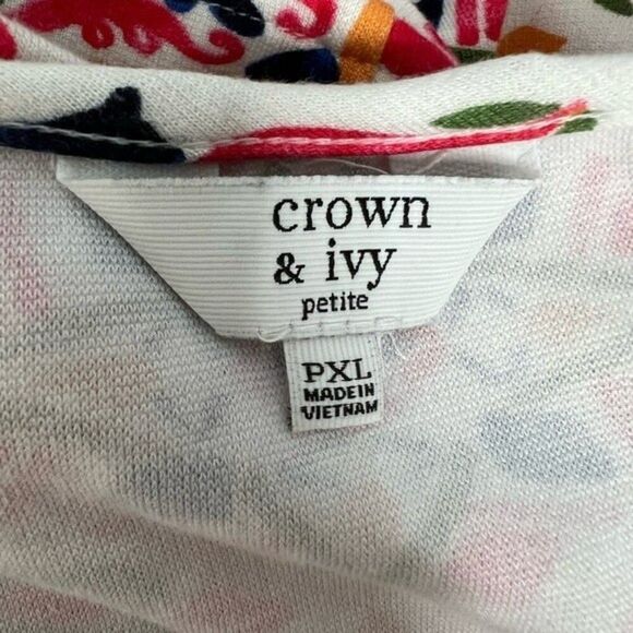 Crown & Ivy Knit Top Blouse Petite Size PXL Multicolor Floral Keyhole Happycore - Picture 9 of 11